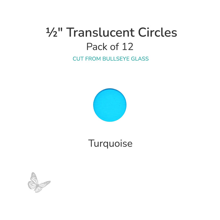 Precut translucent turquoise circle glass shape, 1/2 inch diameter, COE90 fusible glass for kiln forming and mosaics.