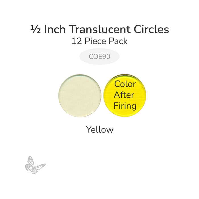 Precut translucent yellow circle glass shape, 1/2 inch diameter, COE90 fusible glass for kiln forming and mosaics.