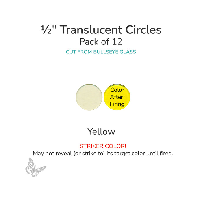 Precut translucent yellow circle glass shape, 1/2 inch diameter, COE90 fusible glass for kiln forming and mosaics.