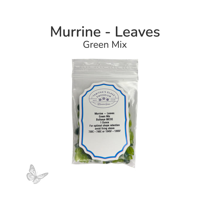 Leaf murrine green mix packaged in a clear bag, COE 90 glass embellishments for fused glass art