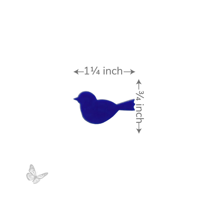 Garden bird glass shape showing size reference approximately 1¼ inch wide by ¾ inch tall.