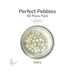 50 round ivory glass pebbles in a clear dish labeled Perfect Pebbles 50 Piece Pack COE96
