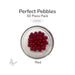 50 round red glass pebbles in a clear dish labeled Perfect Pebbles 50 Piece Pack COE96