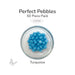 50 round turquoise blue glass pebbles in a clear dish labeled Perfect Pebbles 50 Piece Pack COE96