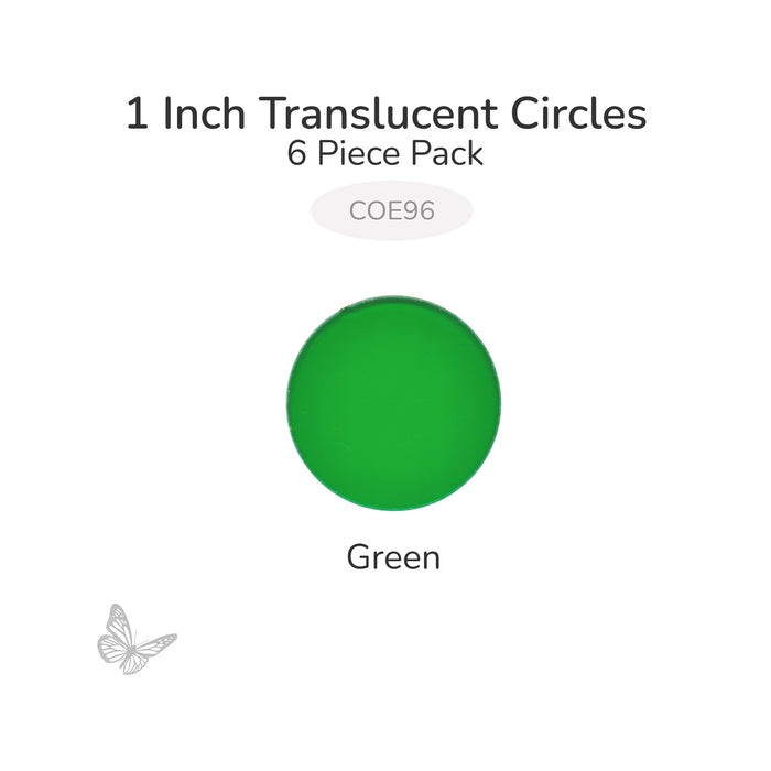 Precut translucent green circle glass shape, 1 inch diameter, COE96 fusible glass for glass fusing and mosaic art.
