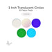 Assorted translucent circle glass shapes including clear, iridized, blue, green, and blue topaz, 1 inch diameter COE96.
