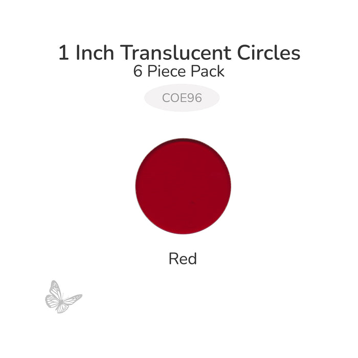 Precut translucent red circle glass shape, 1 inch diameter, COE96 fusible glass for glass fusing and mosaic art.
