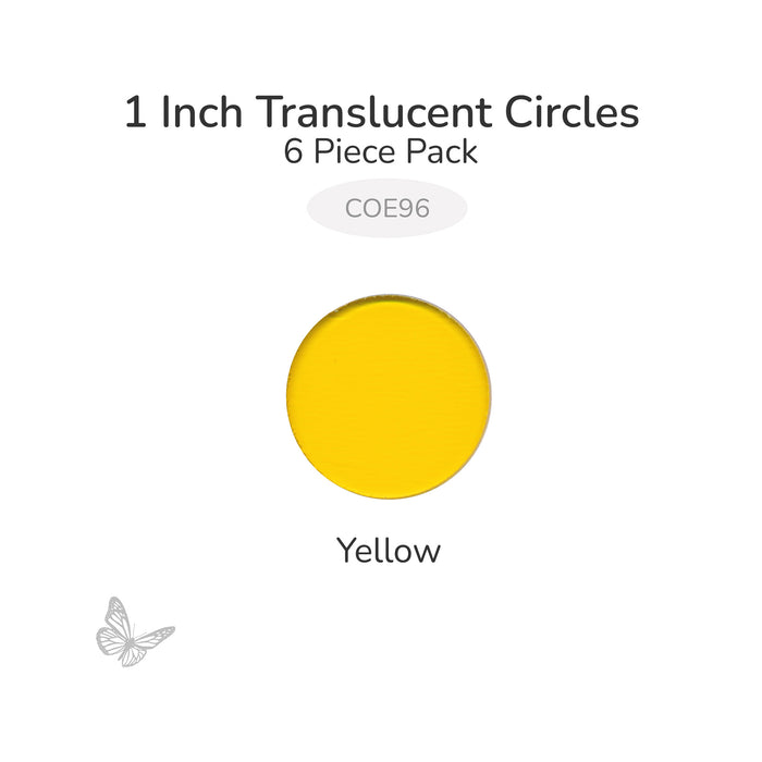 Precut translucent yellow circle glass shape, 1 inch diameter, COE96 fusible glass for glass fusing and mosaic art.