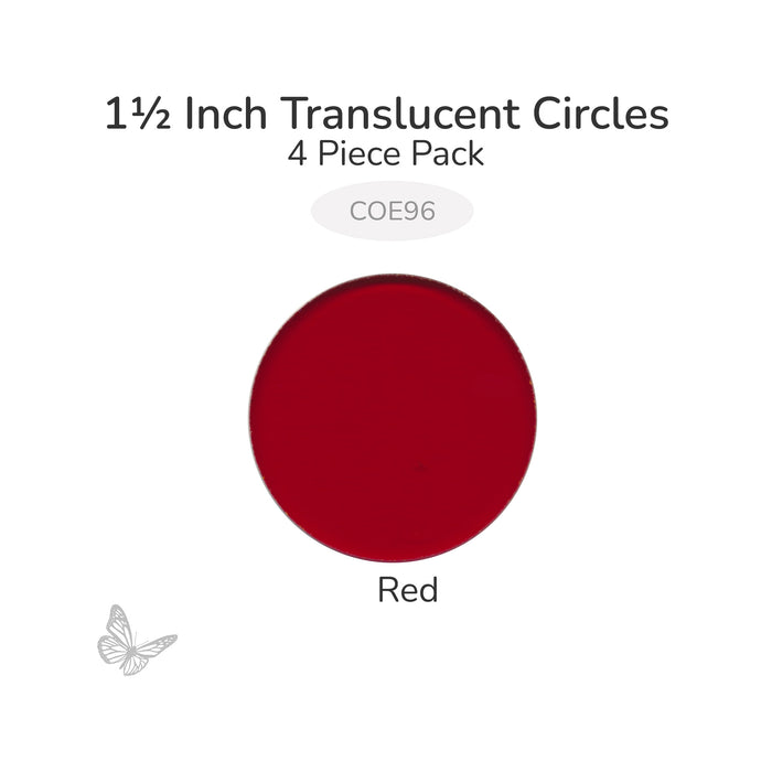Precut translucent red circle glass shape, 1 1/2 inch diameter, COE96 fusible glass for glass fusing and mosaic art.