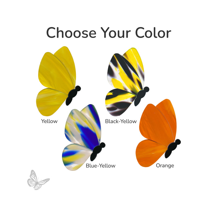 Choose Your Color graphic showing blue-yellow, orange, yellow and black-yellow butterfly glass designs