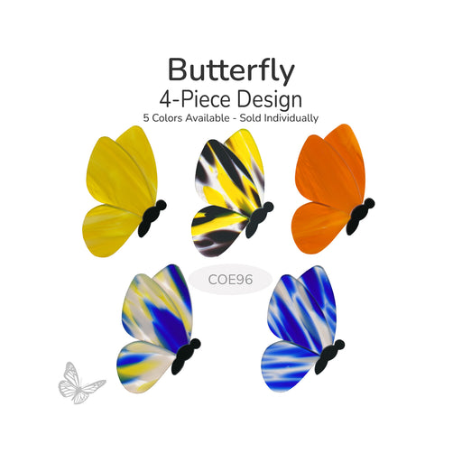 Oceanside COE96 precut glass butterfly 4-piece design shown in five available colors