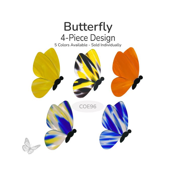 Oceanside COE96 precut glass butterfly 4-piece design shown in five available colors
