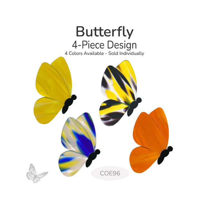 Butterfly 4-piece glass design available in multiple colors, COE96