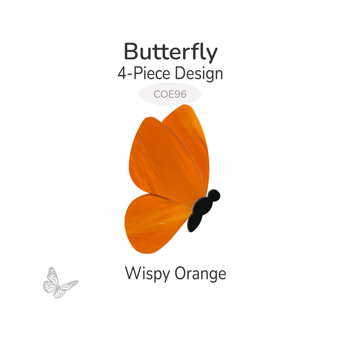 COE96 precut glass butterfly 4-piece design in wispy orange with black body