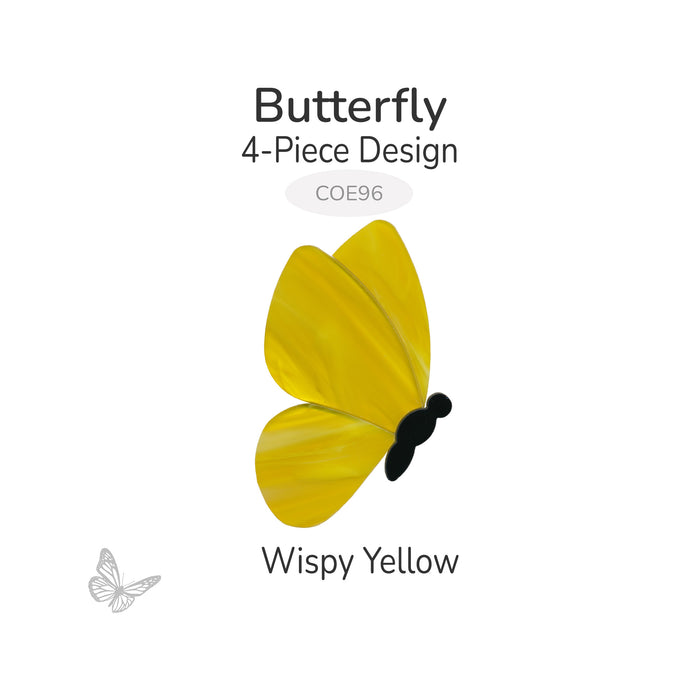 COE96 precut glass butterfly 4-piece design in wispy yellow with black body