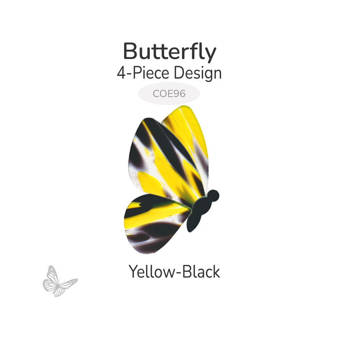 COE96 precut glass butterfly 4-piece design in yellow and black on clear with black body
