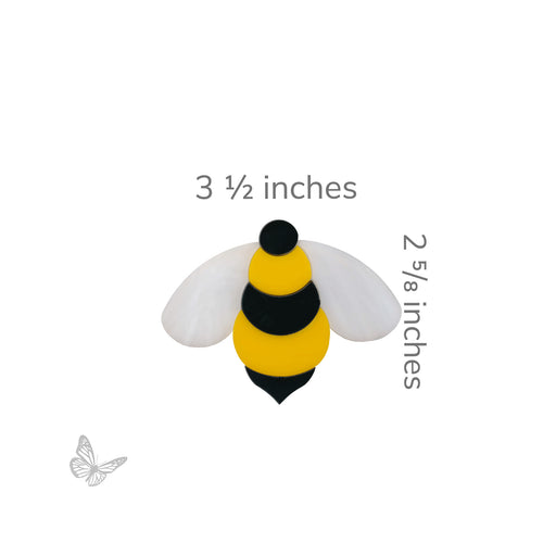Bee glass design with dimensions labeled approximately 3 1/2 inches wide by 2 5/8 inches tall