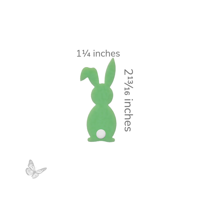 Green bunny shape with measurements on a white background