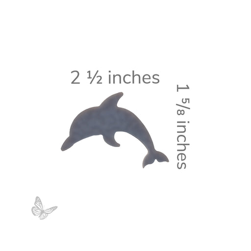 Bullseye COE90 dolphin glass shape with size reference, approximately 2.5 inches wide