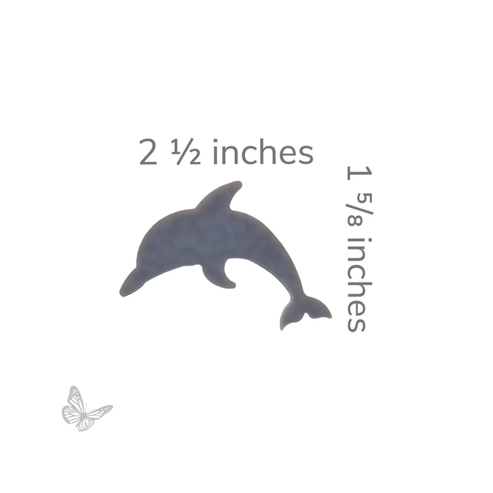Bullseye COE90 dolphin glass shape with size reference, approximately 2.5 inches wide