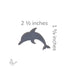 Bullseye COE90 dolphin glass shape with size reference, approximately 2.5 inches wide