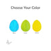 Three egg-shaped precut fusible glass pieces in blue, spring green, and canary yellow on a white background.