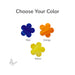 Three precut glass flower shapes in blue, orange, and yellow glass with text “Choose Your Color.”