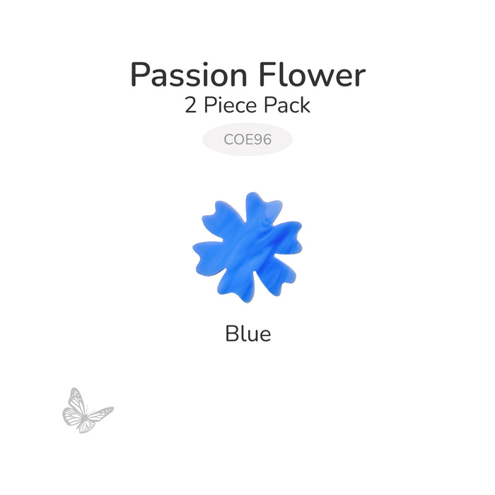 Blue precut passion flower fusible glass shape, 2 piece pack, COE96.