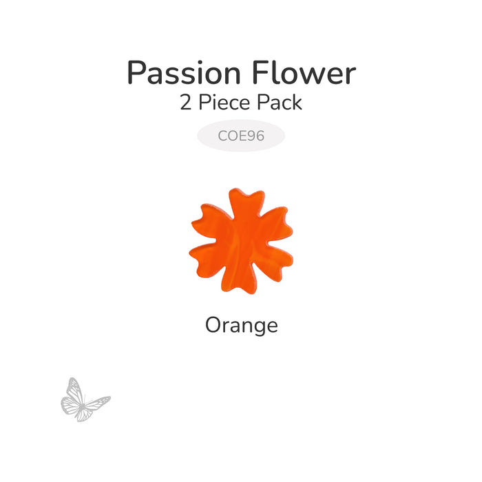 Orange precut passion flower fusible glass shape, 2 piece pack, COE96.