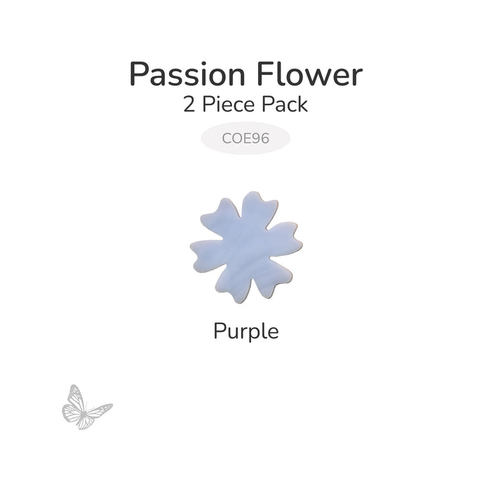 Lavender precut passion flower fusible glass shape, 2 piece pack, COE96.