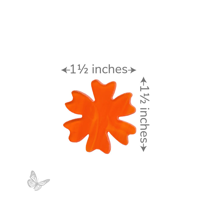 Orange passion flower glass shape measuring approximately 1.5 inches wide by 1.5 inches tall.