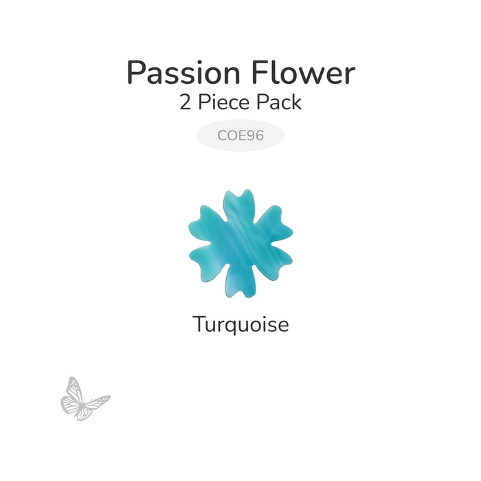 Turquoise precut passion flower fusible glass shape, 2 piece pack, COE96.