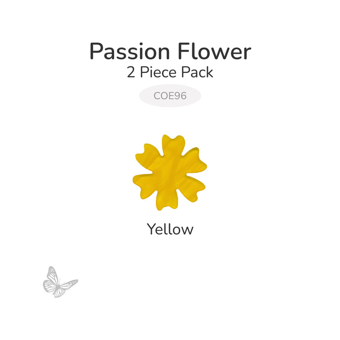 Yellow precut passion flower fusible glass shape, 2 piece pack, COE96.