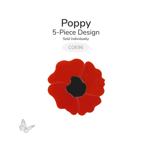 Red poppy design on a white background with text indicating it's a 5-piece design. COE96