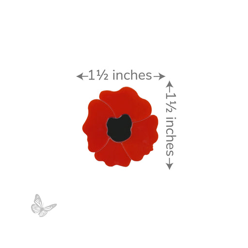 Precut poppy glass shape showing approximate 1.5 inch width and height dimensions.