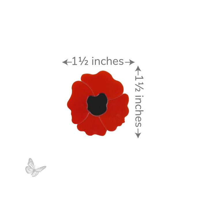 Precut poppy glass shape showing approximate 1.5 inch width and height dimensions.