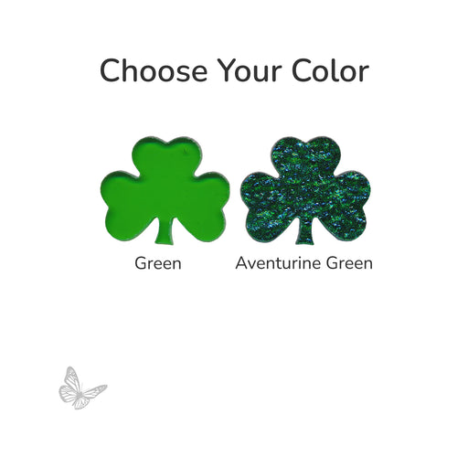 Three-leaf shamrock glass shapes shown in solid green and aventurine green on white background