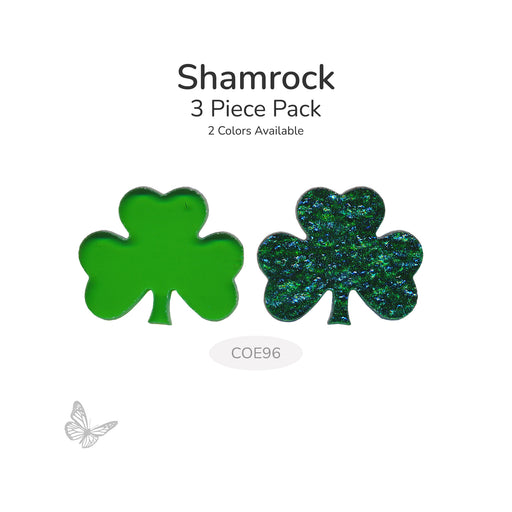 Shamrock 3 piece pack glass shapes in green and aventurine green labeled COE96