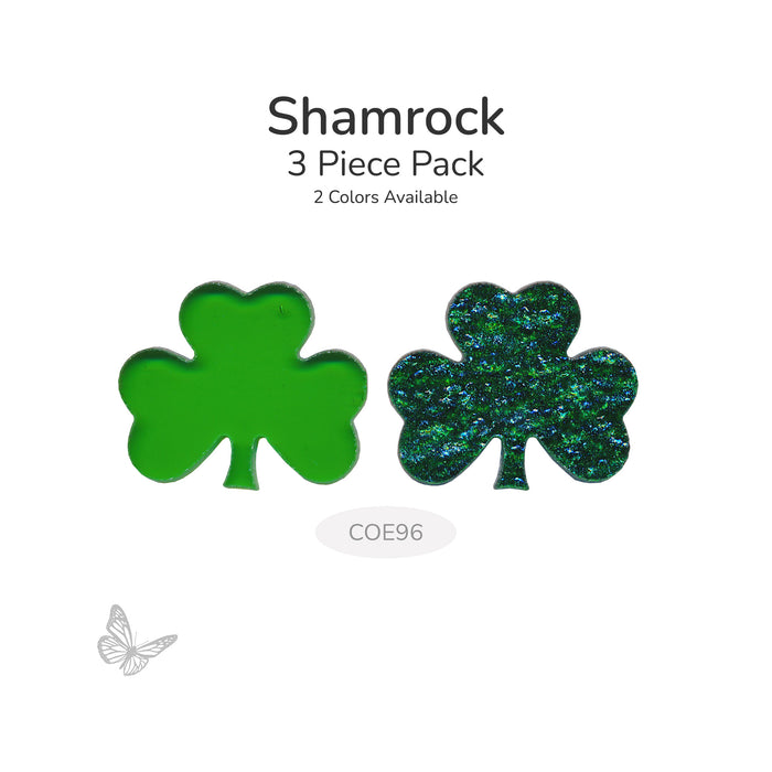 Shamrock 3 piece pack glass shapes in green and aventurine green labeled COE96