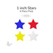 Four 1 inch opaque glass star shapes in assorted colors labeled COE96