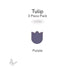 Single purple mini tulip precut glass shape on white background labeled COE96