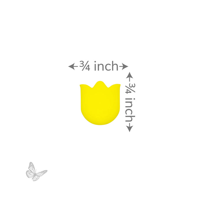 Yellow mini tulip glass shape with measurement showing approximately 3/4 inch height and width