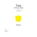 Single yellow mini tulip precut glass shape on white background labeled COE96