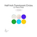 Assorted translucent circle glass shapes including clear, iridized, blue, green, blue topaz, and yellow 1/2 inch diameter COE96.