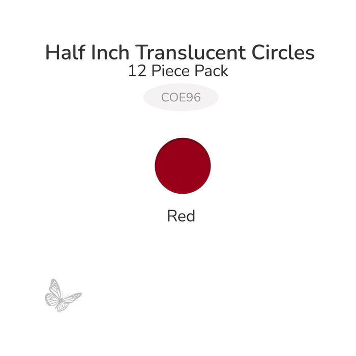 Precut translucent red circle glass shape, 1/2 inch diameter, COE96 fusible glass for glass fusing and mosaic art.