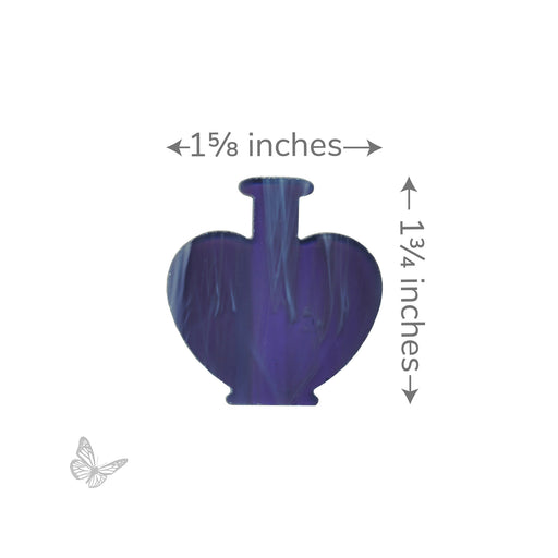 Size reference for COE 96 fusible precut Potion Bottle showing approximate dimensions.
