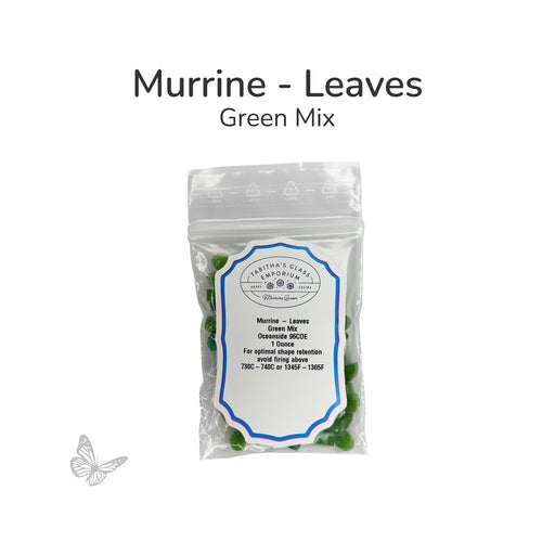 Leaf murrine green mix packaged in a clear bag, COE 96 glass embellishments for fused glass art