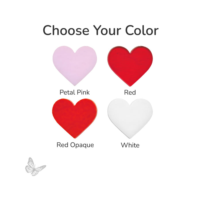 Color swatches for petal pink, red, red opaque, and white with text 'Choose Your Color' on a white background.