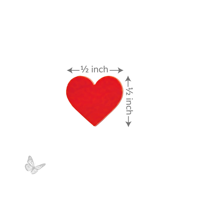 Red heart shape with measurements of 1/2" x 1/2" on a white background