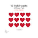 Packaging of red heart shapes with text indicating size, quantity, and color availability on a white background.